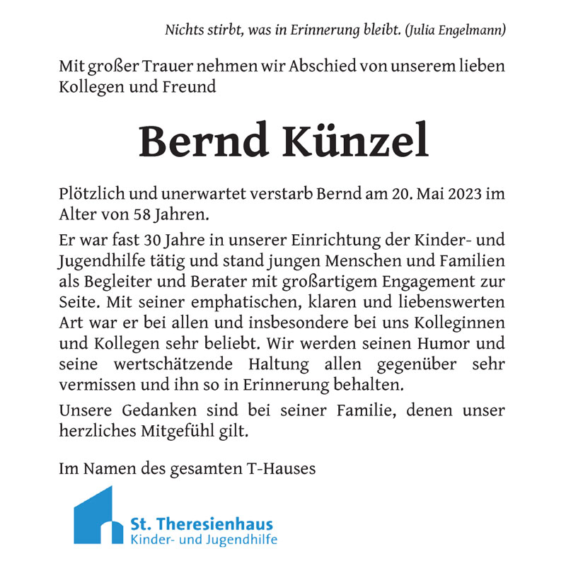 Traueranzeige des St. Theresienhauses